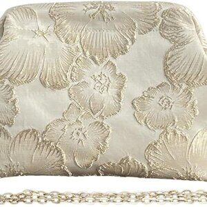 Elegant Floral Embossed Cream Clutch with Gold Chain